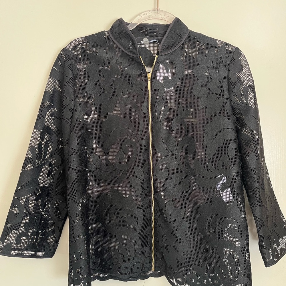 Nine West Black Lace Blazer with Gold Zipper